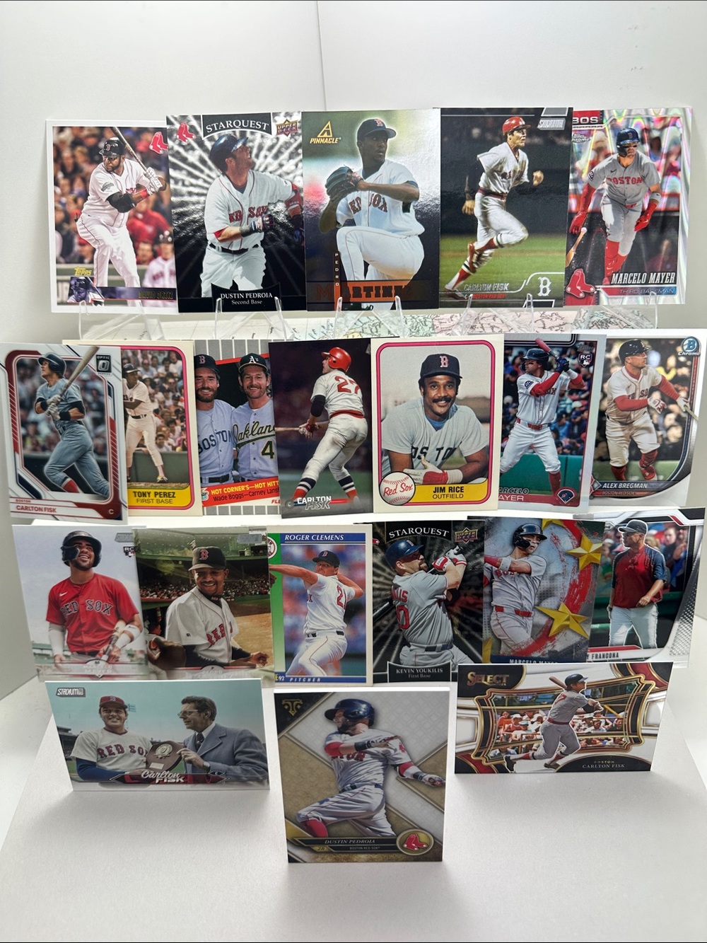 Pedro Martinez/Carlton Fisk Red Sox lot of 22 Pedroia/Ortiz/Boggs +Mayer Rookie